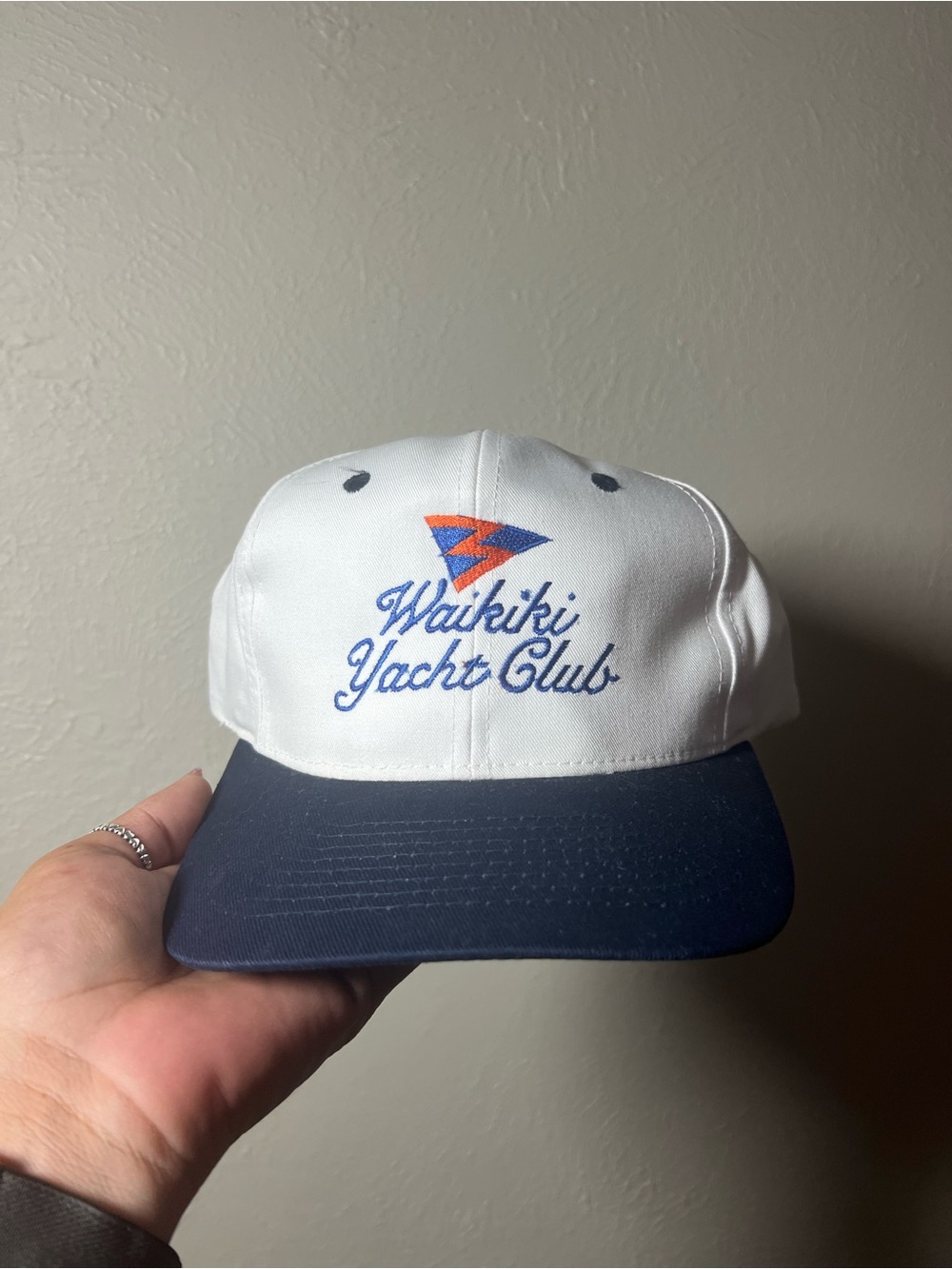 Vintage Waikiki Yacht Club Snapback White and Navy Blue Hat